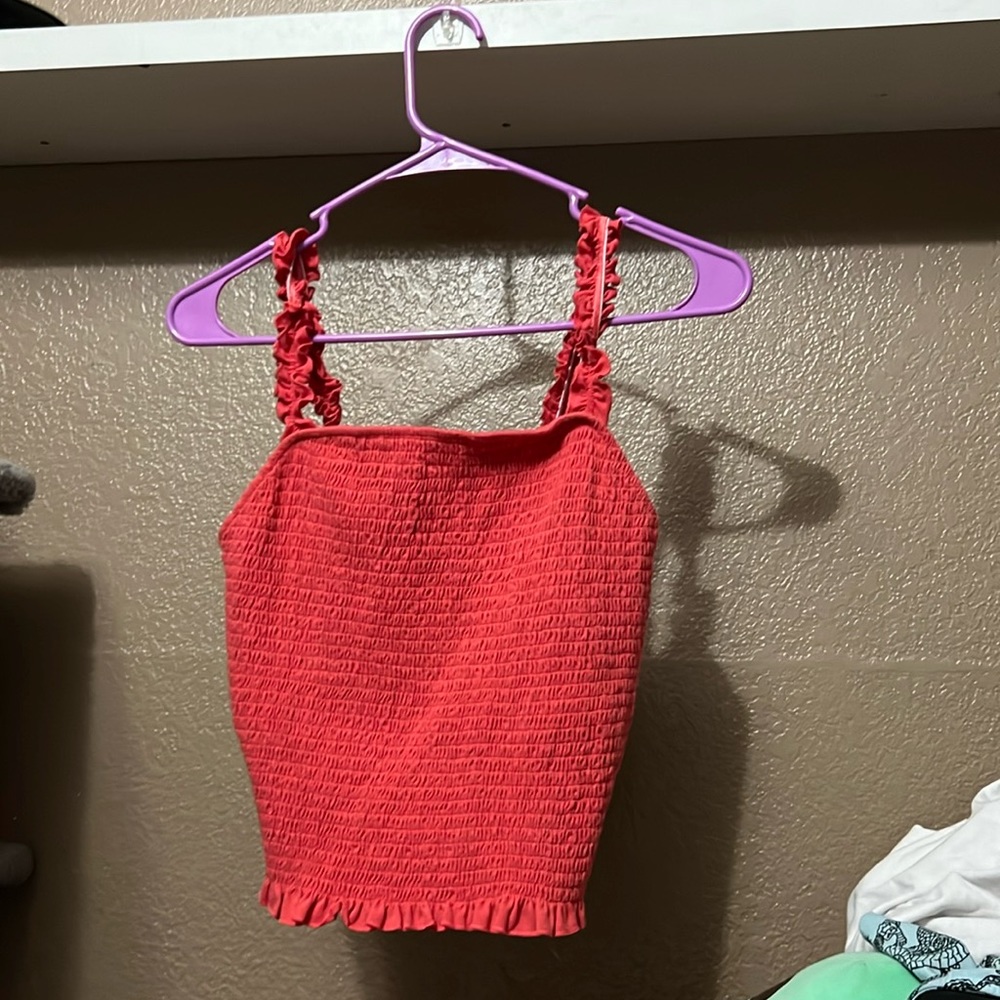 Red ruffle shirt